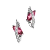 BOUCLES EN OR BLANC SERTIES DE TOPAZES ROSES ET DE DIAMANTS