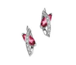 BOUCLES EN OR BLANC SERTIES DE TOPAZES ROSES ET DE DIAMANTS