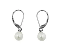 BOUCLES EN OR BLANC SERTIE DE PERLES DpiEAU DOUCE SUR ATTACHES FRANÇAISES