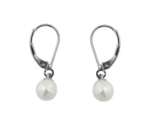 BOUCLES EN OR BLANC SERTIE DE PERLES DpiEAU DOUCE SUR ATTACHES FRANÇAISES