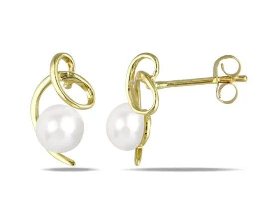 BOUCLES EN OR JAUNE SERTI DE PERLES DpiEAU DOUCE