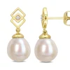 BOUCLES EN OR JAUNE SERTI DE DIAMANTS ET DE PERLES DpiEAU DOUCE