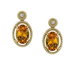 BOUCLES EN OR JAUNE SERTIES DE CITRINES ET DIAMANTS