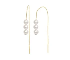 BOUCLES EN OR JAUNE STYLE CHAINETTE SERTIES DE PERLES DE CULTURE