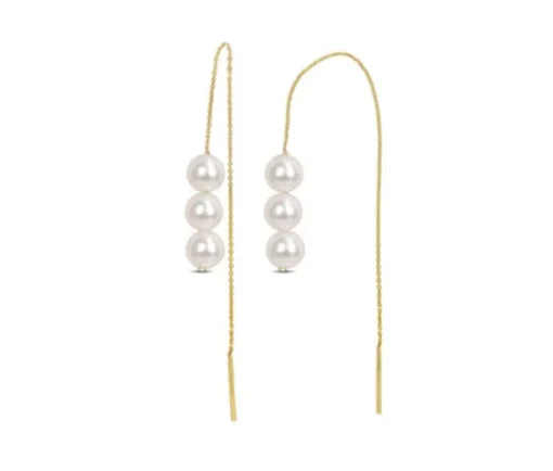 BOUCLES EN OR JAUNE STYLE CHAINETTE SERTIES DE PERLES DE CULTURE