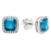 BOUCLES EN OR 10K BLANC SERTIES DE TOPAZES BLEUS ET DE DIAMANTS