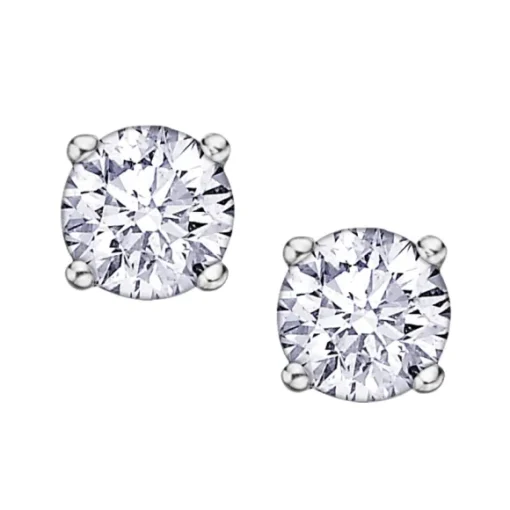 BOUCLES EN OR 14K BLANC SERTIES DE 2 DIAMANTS CANADIENS