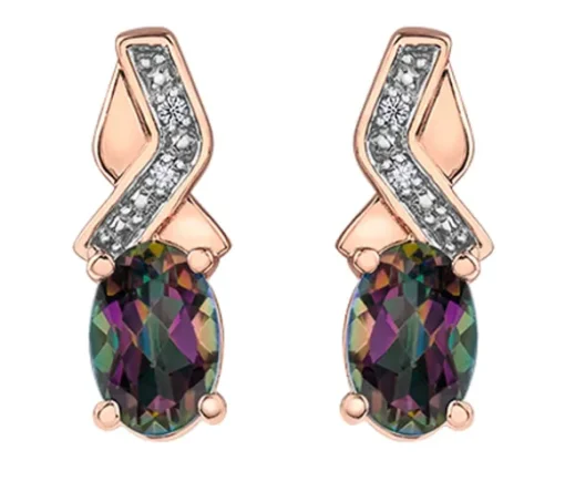 BOUCLES EN OR ROSE SERTIES DE TOPAZES MYSTIQUES ET DE DIAMANTS