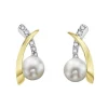 BOUCLES FIXES EN OR 2 TONS SERTIES DE PERLES DE CULTURES ET DE DIAMANTS