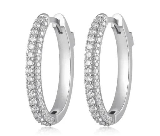 BOUCLES HUGGIES ELLE EN ARGENT RHODIÉ SERTIES DE CUBIQUES ZIRCONIAS