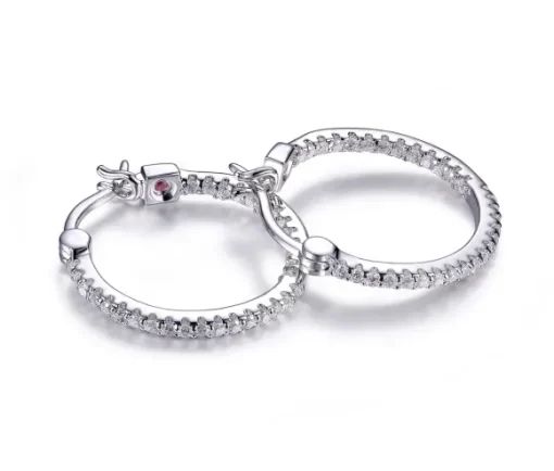 BOUCLES HUGGIES ELLE EN ARGENT RHODIÉ SERTIES DE CUBIQUES ZIRCONIAS