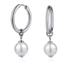 BOUCLES HUGGIES EN ACIER SERTIES DpiUNE PERLE SYNTHÉTIQUE