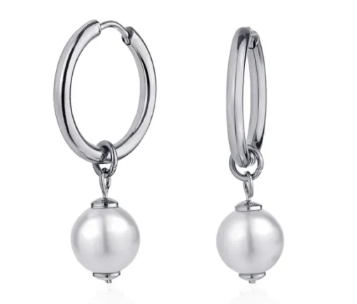BOUCLES HUGGIES EN ACIER SERTIES DpiUNE PERLE SYNTHÉTIQUE