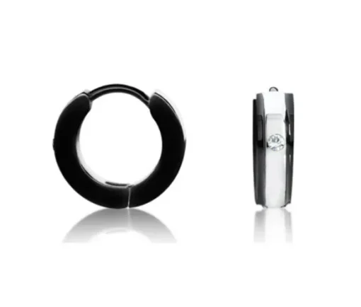 BOUCLES HUGGIES EN ACIER/PVD NOIR 2 TONS SERTIES DE CUBIQUES ZIRCONIAS