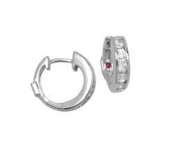 BOUCLES HUGGIES EN ARGENT RHODIÉ SERTIES DE CUBIQUES ZIRCONIAS