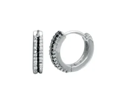 BOUCLES HUGGIES EN ARGENT RHODIÉ SERTIES DE 2 RANGS DE CUBIQUES ZIRCONIAS