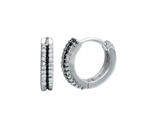 BOUCLES HUGGIES EN ARGENT RHODIÉ SERTIES DE 2 RANGS DE CUBIQUES ZIRCONIAS