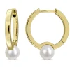 BOUCLES HUGGIES EN OR JAUNE SERTIES DE PERLES DE CULTURE
