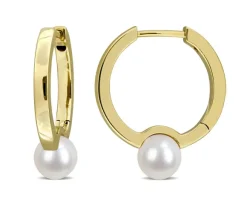 BOUCLES HUGGIES EN OR JAUNE SERTIES DE PERLES DE CULTURE