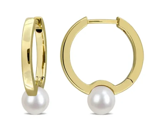 BOUCLES HUGGIES EN OR JAUNE SERTIES DE PERLES DE CULTURE