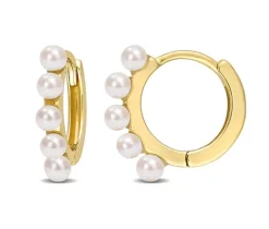 BOUCLES HUGGIES EN OR JAUNE SERTIES DE PERLES DE CULTURE