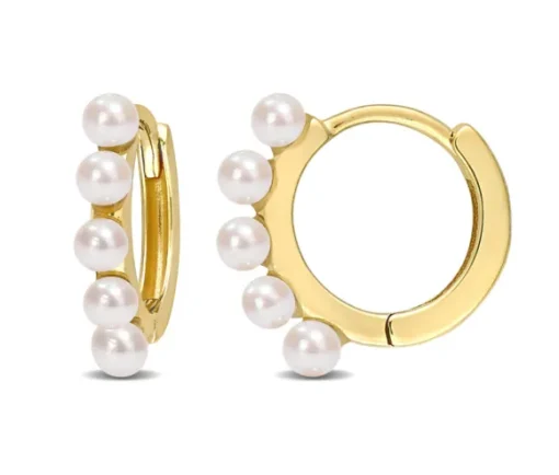 BOUCLES HUGGIES EN OR JAUNE SERTIES DE PERLES DE CULTURE