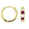 BOUCLES HUGGIES EN OR 10K SERTIES DE CUBIQUES ZIRCONIAS ROUGES ET BLANCS