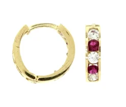 BOUCLES HUGGIES EN OR 10K SERTIES DE CUBIQUES ZIRCONIAS ROUGES ET BLANCS