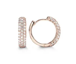 BOUCLES HUGGIES 10K ROSE CZ 3 RANGS 13MM