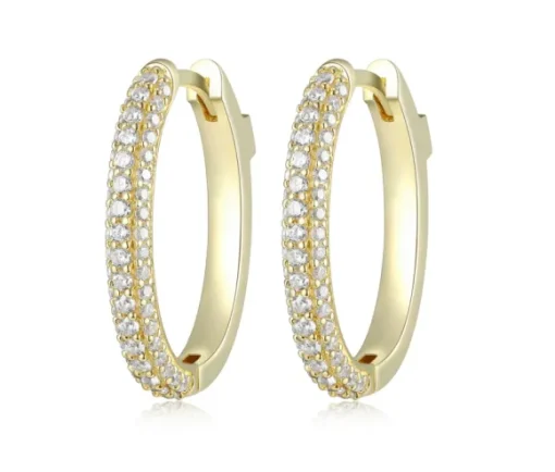 BOUCLES HUGGIES OVALES EN ARGENT/PVD OR SERTIES DE CUBIQUES ZIRCONIAS