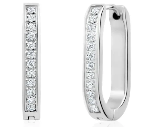 BOUCLES HUGGIES OVALES EN ACIER SERTIES DE CUBIQUES ZIRCONIAS