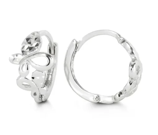 BOUCLES HUGGIES PAPILLON EN OR BLANC TAILLÉE DIAMANT