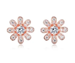 BOUCLES MARGUERITES EN ARGENT/PVD ROSE SERTIES DE CUBIQUES ZIRCONIAS