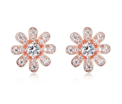 BOUCLES MARGUERITES EN ARGENT/PVD ROSE SERTIES DE CUBIQUES ZIRCONIAS