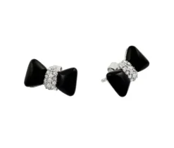 boucles noeud papillon en argent rhodié serties dpiémail noir et de cubiques zirconias