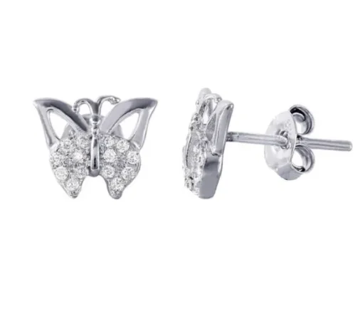 BOUCLES PAPILLONS EN ARGENT RHODIÉ SERTIES DE CUBIQUES ZIRCONIAS