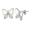 BOUCLES PAPILLONS EN ARGENT RHODIÉ SERTIES DE NACRE DE PERLE ET DE CUBIQUES ZIRCONIAS
