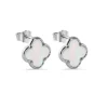 BOUCLES TRÈFLES EN ARGENT RHODIÉ SERTIES DE NACRE DE PERLE SYNTHÉTIQUE