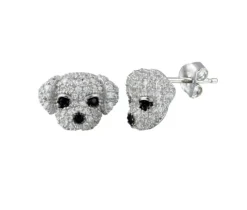 BOUCLES TÊTE DE CHIEN EN ARGENT RHODIÉ SERTIES DE CUBIQUES ZIRCONIAS