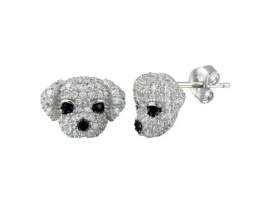 BOUCLES TÊTE DE CHIEN EN ARGENT RHODIÉ SERTIES DE CUBIQUES ZIRCONIAS