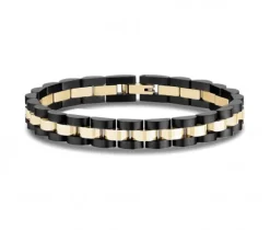 BRACELET À MAILLE DOME EN ACIER/PVD NOIR ET PVD OR