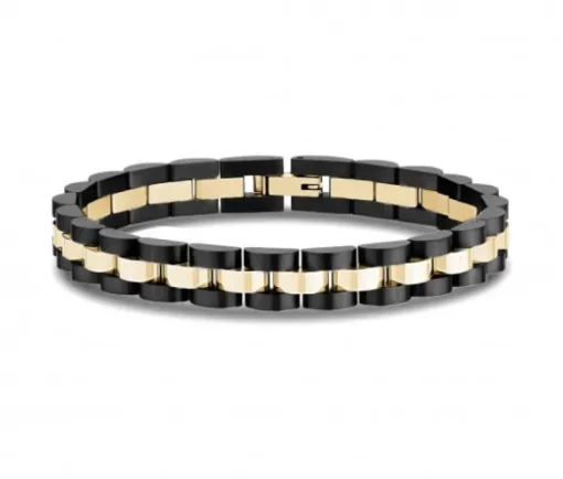 BRACELET À MAILLE DOME EN ACIER/PVD NOIR ET PVD OR