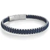 BRACELET EN ACIER CUIR BLEU FONCÉ ET CORDE TRESSÉE