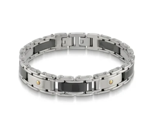 BRACELET EN ACIER ET CÉRAMIQUE NOIR AVEC ACCENT PVD OR