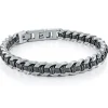 BRACELET EN ACIER ET CUIR TRESSÉ