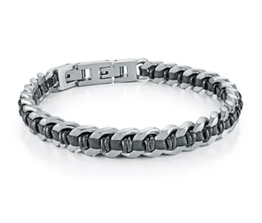 BRACELET EN ACIER ET CUIR TRESSÉ