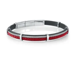BRACELET EN ACIER/CUIR ET CORDE TRESSÉE
