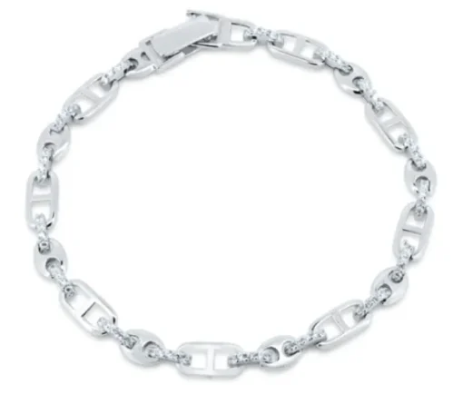 BRACELET EN ARGENT RHODIÉ À MAILLE MARINE ET GRAIN DE CAFÉ