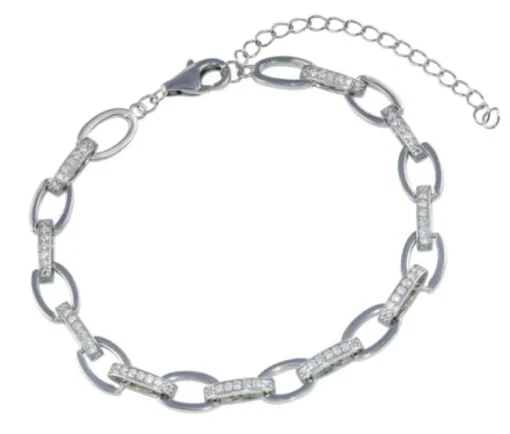 BRACELET EN ARGENT RHODIÉ ROLO OVAL SERTI DE CUBIQUES ZIRCONIAS
