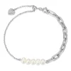 BRACELET EN ARGENT RHODIÉ ROLO/PAPERCLIP SERTI DE PERLE DpiEAU DOUCE ET DE CZ